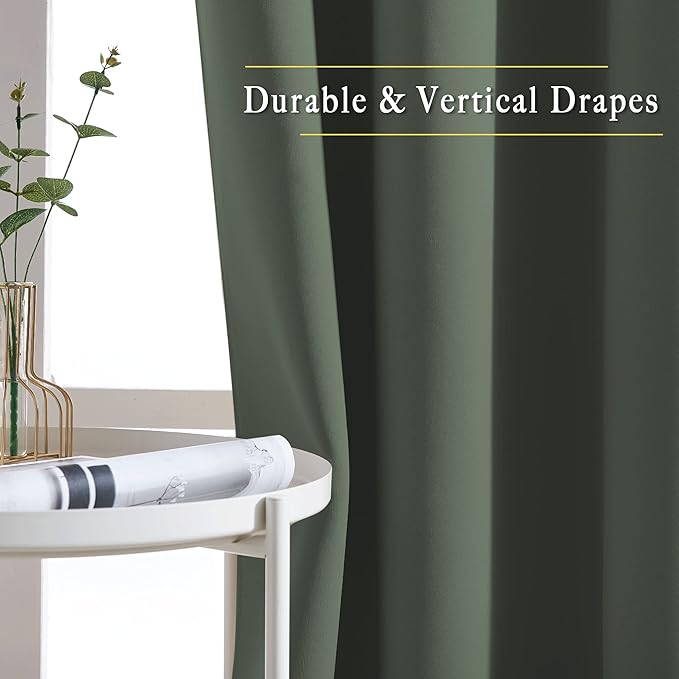 NICETOWN Bedroom Curtains 63 inch Length 2 Panels - Grommet Top Blackout Room Darkening Sound Reduction Privacy Thermal Drapes for Flat/Laundry, Dark Mallard, W52 x L63