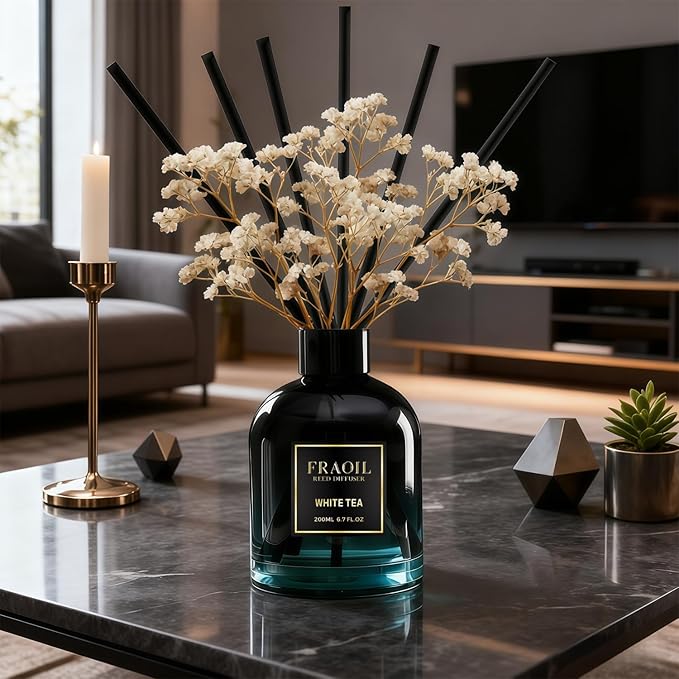 Clean Linen Reed Diffuser, Reed Diffuser Set 6.7 fl oz (200 ml) with 6 Reed Sticks, Home Fragrance Reed Diffuser for Bathroom Shelf House Bedroom Office Decor