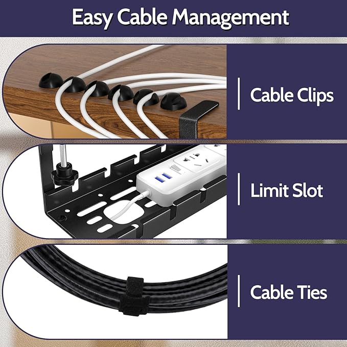 Shikha 2 Pack Cable Management Under Desk, 15.7"-31" Retractable Cable Management Tray, No Drilling Cord Organizer with Clamp for Desk, Under Table Wire Management Tray for Home Office