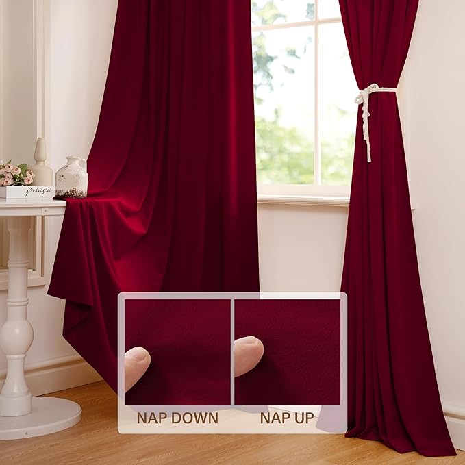 StangH Theater Red Velvet Curtains 120 inches Long, Luxury Christmas Home Decor Room Darkening Thermal Insulated Window Curtains for Living Room Bedroom, Rod Pocket Backdrops, W52 x L120, 2 Panels