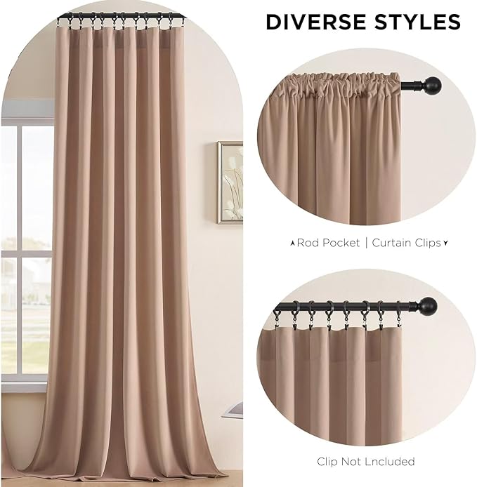 Joydeco Velvet Curtains Rose Beige Blackout Curtains Thermal Insulated 90 inches Long Window Curtains Super Soft Room Darkening Drapes for Bedroom Living Room Elegant Rod Pocket 2 Panels Rose Beige