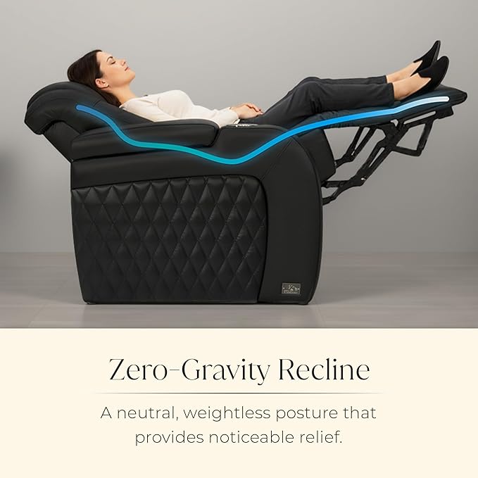 Seatcraft Diamante Zero-Gravity CoolZero Italian Leather Home Theater Seating, Power Headrest, Power Recline, Row of 5 Middle Sofa, Black