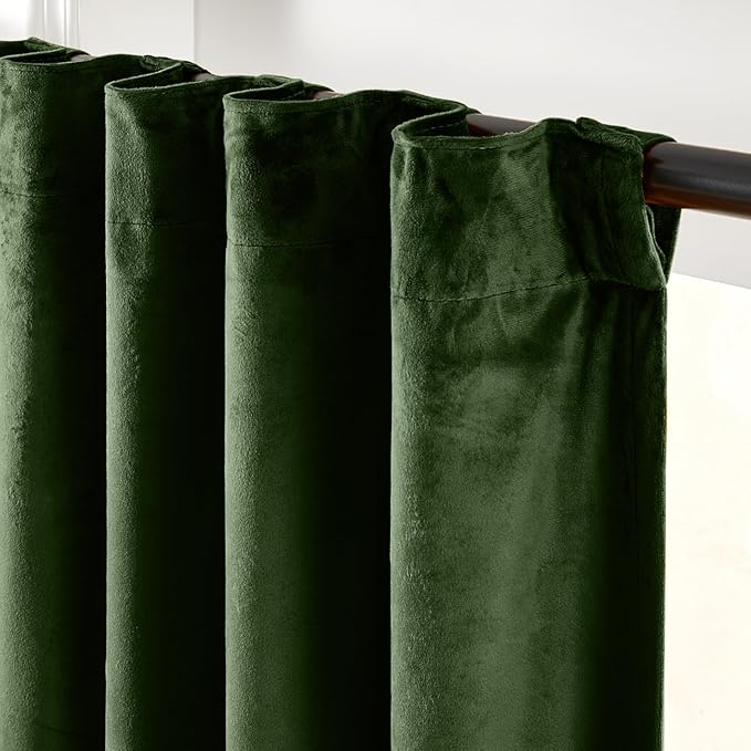Lazzzy Velvet Blackout Curtains Thermal Insulated Curtains Room Window Drapes Super Soft Luxury Curtains for Living Room Bedroom Rod Pocket 2 Panels, 96 Inch Lined | Moss