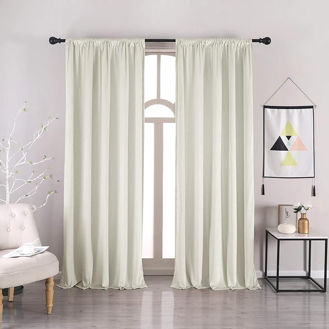 nanbowang Cream White Velvet Curtains - 42 Inches Width 96 Inches Long Soft Curtain Rod Pocket Thermal Insulated Window Treatment for Bedroom 2 Panels