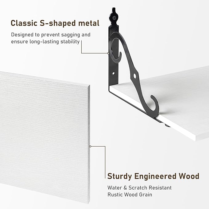 Dreamland Deep Floating Shelves, 55" W x 12" D Wall Shelves Set of 2, Wide Display Shelf Wall Mounted with Brackets, Bookshelf for Living Room, Bathroom, Bedroom, White