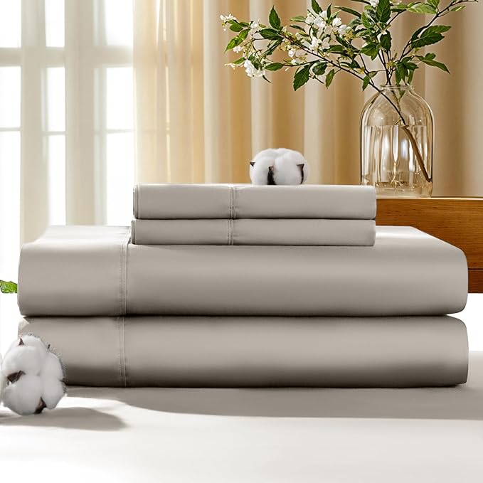 LBRO2M 100% Cotton Sheets Set Deep Pocket 19", 1000 Thread Count California King Size 4 Piece Bed Sheet Sets Soft Comfortable Bedding All Season (California King, Taupe)