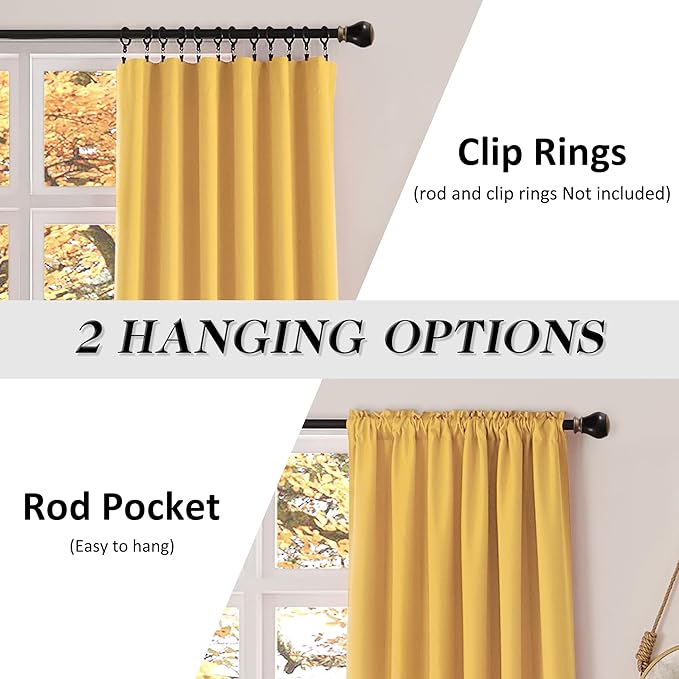 DONREN Gold Yellow Curtains for Bedroom - Thermal Insulated Room Darkening Rod Pocket Curtain Panels (52 W x 96 L,2 Panels)