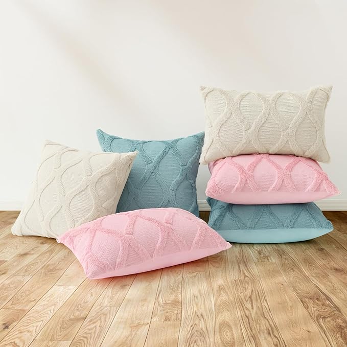 decorUhome Spring Euro Sham Throw Pillow Covers 24x24 Inch Set of 2, Soft Plush Faux Fur Wool Light Pink Couch Pillow Covers, Decorative Neutral Pillow Cases for Bed Sofa Living Room Home Decor