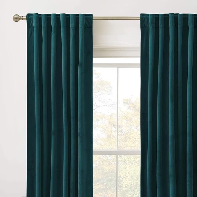 RYB HOME Velvet Closet Curtains 84 inches, Room Darkening Thermal Insulated Privacy Back Tab Drapes for Doorway Enterway, Dormitory, Peacock Blue, W 42 x L 84 inches, 2 Panels Set