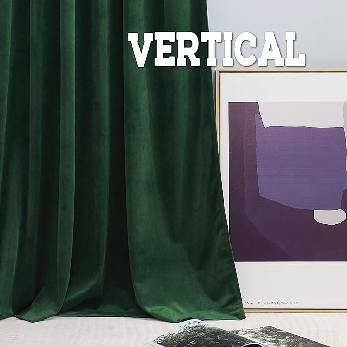 RYB Home Hunter Green Velvet Curtains for Living Room, Vintage Drape 84 inches Long Soft Durable Texture Room Darkening Privacy Window Treatment Decorative Backdrop for Bedrooom, W52 x L84, 2 Panel