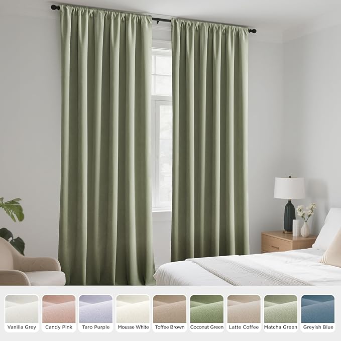 Joydeco Sage Green Velvet Curtains 84 Inches 2 Panels, Luxury Thermal Insulated Soft Green Curtains for Bedroom & Living Room, Room Darkening Velvet Drapes, Rod Pocket (52W x 84L)