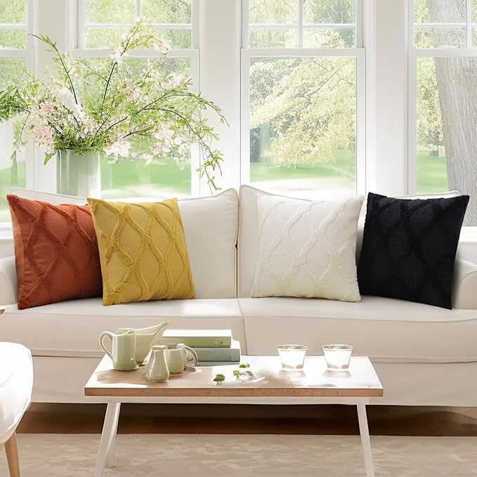 decorUhome Spring Euro Sham Throw Pillow Covers 24x24 Inch Set of 2, Soft Plush Faux Fur Wool Black Couch Pillow Covers, Decorative Neutral Pillow Cases for Bed Sofa Living Room Home Decor