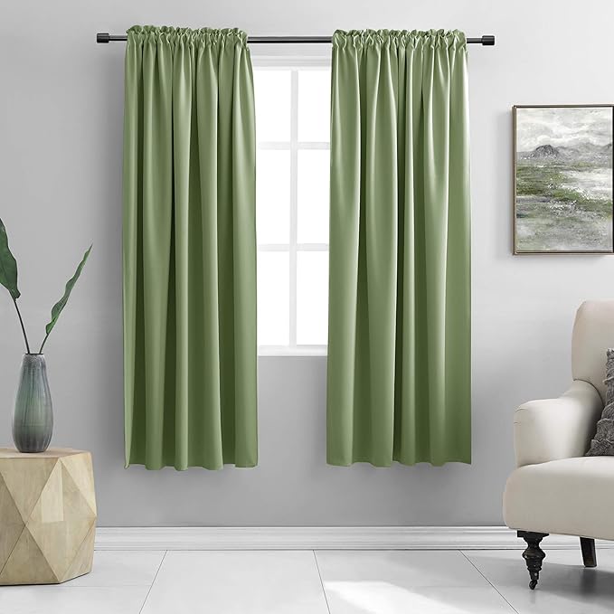 DONREN 72 Inches Long Sage Green Blackout Curtains for Bedroom - Thermal Insulated Room Darkening Rod Pocket Curtain Panels (42 W x 72 L,2 Panels)