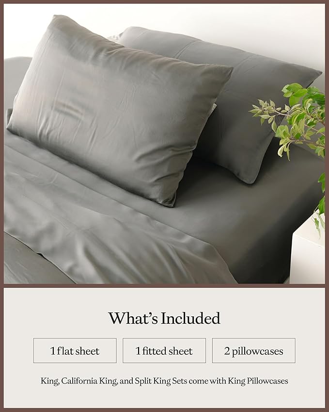 Cozy Earth Luxury Bed Sheet Set - 100% Viscose from Bamboo Fabric, Ultra-Soft & Breathable, Fits Regular & Deep Pocket Mattresses up to 20" - 4 Pieces Full Sheet Set Dove Grey
