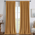 Joydeco Mustard Yellow 100% Blackout Curtains 120 Inch 2 Panels, Luxury Thermal Yellow Velvet Curtains for Bedroom Living Room, Soundproof Blackout Window Drapes, Rod Pocket & Back Tab (52W x 120L)