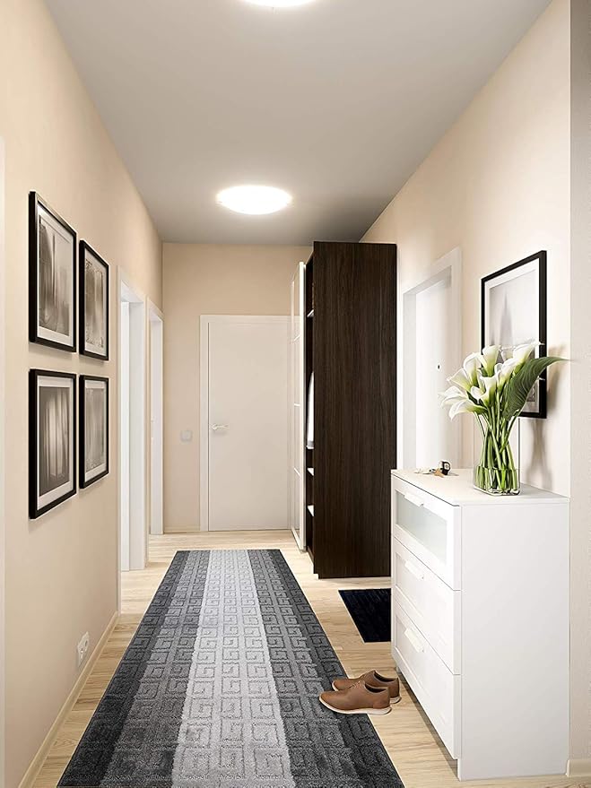 Custom Length Hallway Runner Rug,Slip Resistant,Meander Grey, 26 Inch X 35 feet, Sold and Priced Per Foot