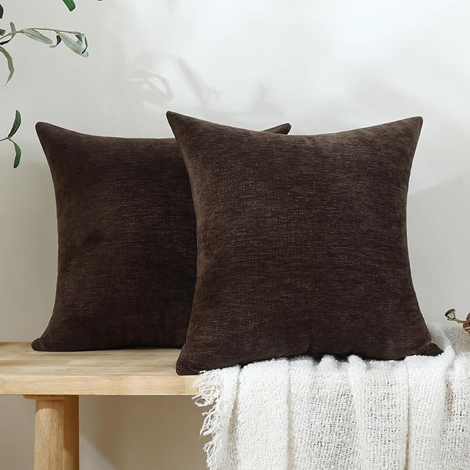 Jeneoo Coffee Brown Decorative Throw Pillow Covers Soft Chenille Comfy Square Couch Cushion Cases for Living Room Sofa Decor (Set of 1, 24 x 24 Inches)