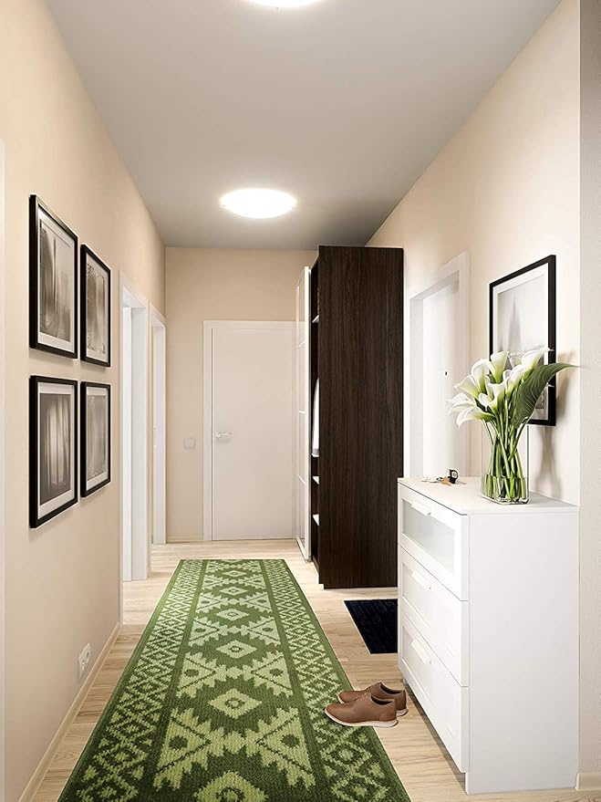 Custom Length Hallway Runner Rug,Slip Resistant,Southwestern Green, 26 Inch X 31 feet, Sold and Priced Per Foot