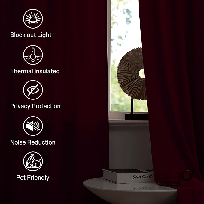 StangH Red Velvet Curtains 42 x 84 inches Luxury Thermal Insulated Doorway Room Dividers Christmas Holiday Home Decoration for Bedroom/Theater/Patio Door, W42 x L84, 2 Panels