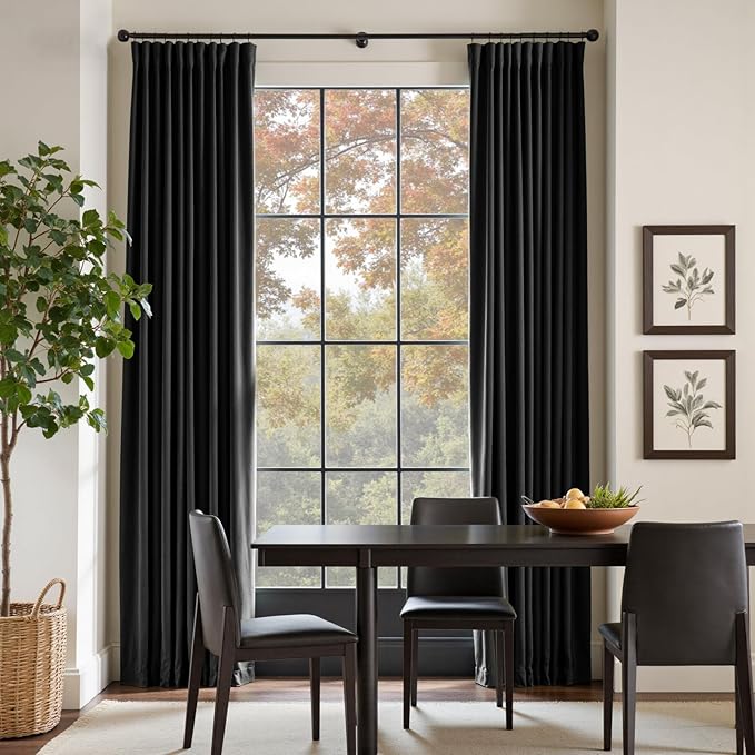 Lazzzy Velvet Blackout Curtains Thermal Insulated Room Window Drapes Super Soft Luxury Curtains for Living Room Bedroom Rod Pocket 2 Panels, Black, 52" W x 90" L