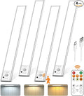 Under Cabinet Lighting with Remote Control,USB Rechargeable 180 Lumen LED Motion Sensor Light Indoor,Wireless Under Counter Light,3 Color Dimmable Closet Light for Bedroom,Wardrobe,Stairs,4 Pack