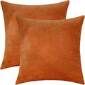 Jeneoo Bright Orange Decorative Throw Pillow Covers Soft Chenille Comfy Square Couch Cushion Cases for Living Room Sofa Decor (Set of 2, 14 x 14 Inches)
