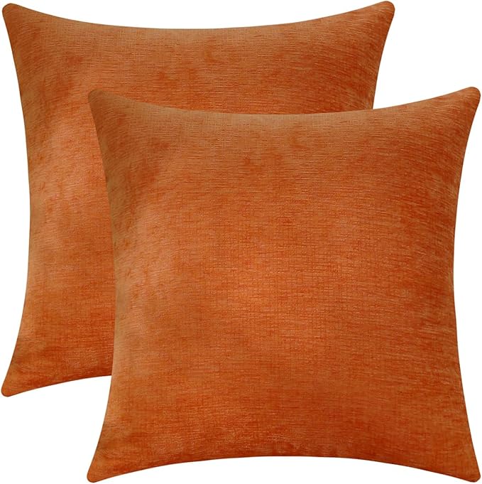 Jeneoo Bright Orange Decorative Throw Pillow Covers Soft Chenille Comfy Square Couch Cushion Cases for Living Room Sofa Decor (Set of 2, 14 x 14 Inches)
