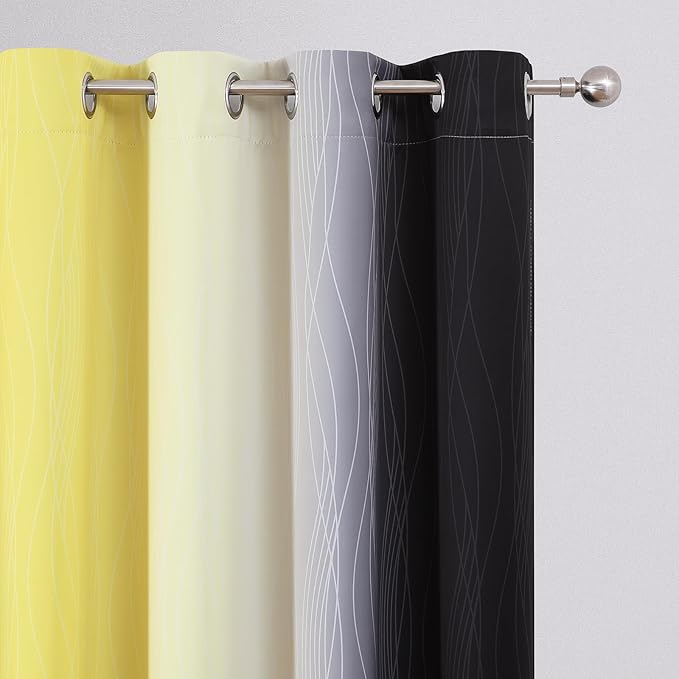 Estelar Textiler Black and Yellow Blackout Curtains for Living Room, Full Room Darkening Grommet Ombre Curtains for Bedroom, Thermal Insulated Light Blocking Gradient Drapes, 52Wx72L, 2 Panels