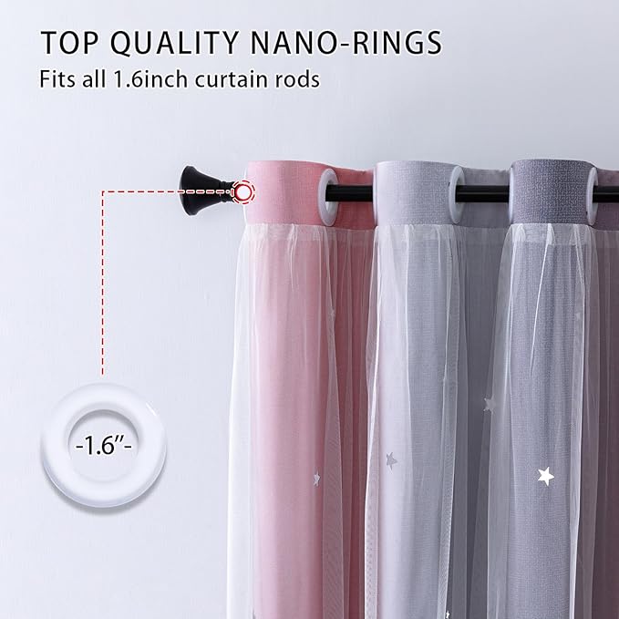 XiDi Dream Star Blackout Curtains for Kids Rooms Girl Princess Curtain for Daughter Bedroom Window (Pink Grey, W52 X L84)