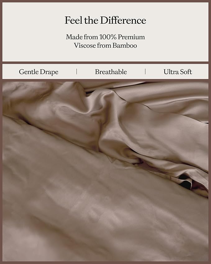 Cozy Earth Luxury Bed Sheet Set - 100% Viscose from Bamboo Fabric, Ultra-Soft & Breathable, Fits Regular & Deep Pocket Mattresses up to 20" - 4 Pieces Queen Sheet Set Walnut