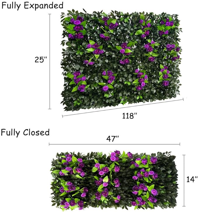 GLANT Expandable Fence Privacy Screen for Balcony Patio Outdoor,Decorative Faux Ivy Fencing Panel,Artificial Hedges (Single Sided Leaves) (2, Branches -Purple Rose)