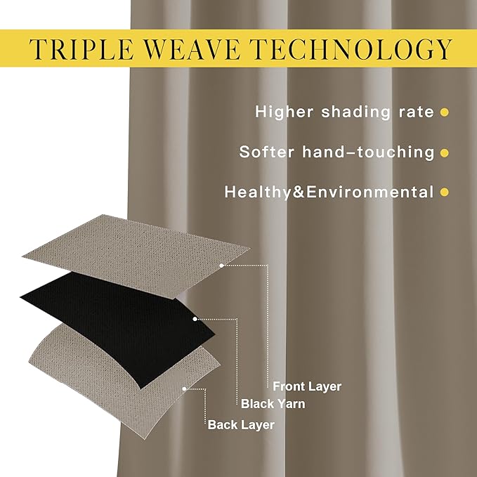 NICETOWN Room Darkening Extra Long Curtains - Home Fashion Ring Top Thermal Insulated Weighted Large Window Treatment Drapes for Nursery (W80 x L108, Taupe, Set of 2)