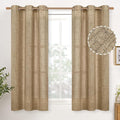 YoungsTex Short Linen Semi Sheer Curtains 45 Inch Length for Kitchen Window, Burlap Textured Drapes with Bronze Grommet Light Filtering for Cafe Bathroom Bedroom, Toffee, 2 Panels, 42 X 45 Inch