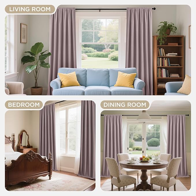 Joydeco Rose Pink 100% Blackout Curtains 108 Inch 2 Panels, Luxury Thermal Pink Velvet Curtains for Bedroom Living Room, Soundproof Blackout Window Drapes, Rod Pocket & Back Tab (52W x 108L)