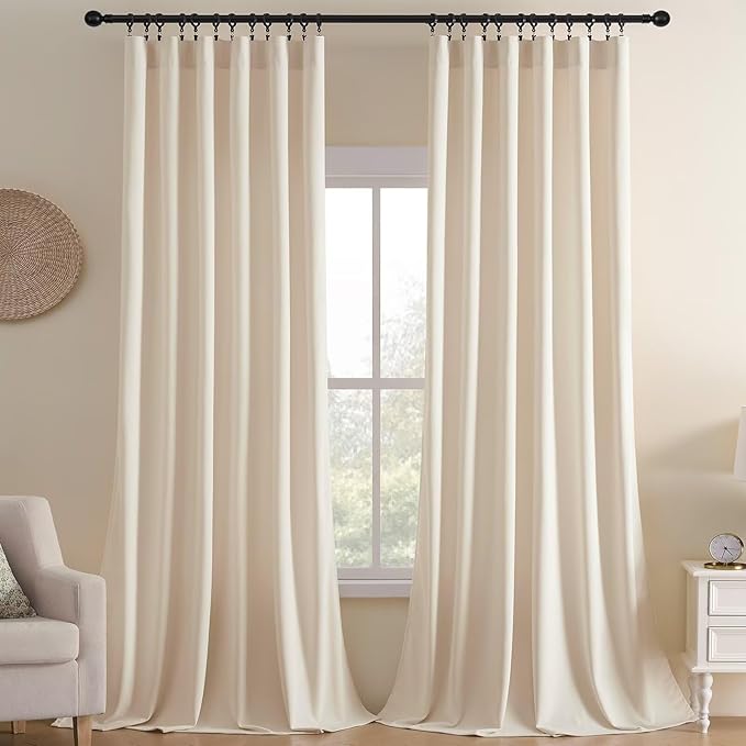 Joydeco Velvet Curtains White Blackout Curtains Thermal Insulated 90 inches Long Window Curtains Super Soft Room Darkening Drapes for Bedroom Living Room Elegant Rod Pocket 2 Panels Cream White