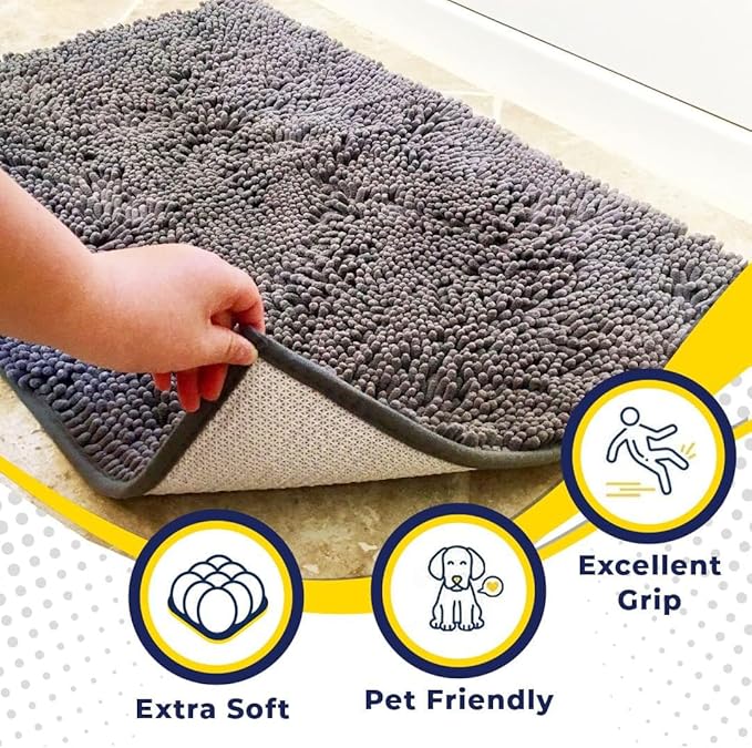 Muddy Mat® | Super Absorbent Door Mat Indoor, Microfiber Quick Dry Chenille Entryway Rug, Non-Slip Front Door Mat, Indoor Mats for Entryway, Machine Washable Pet Rug, Grey 24"x36"