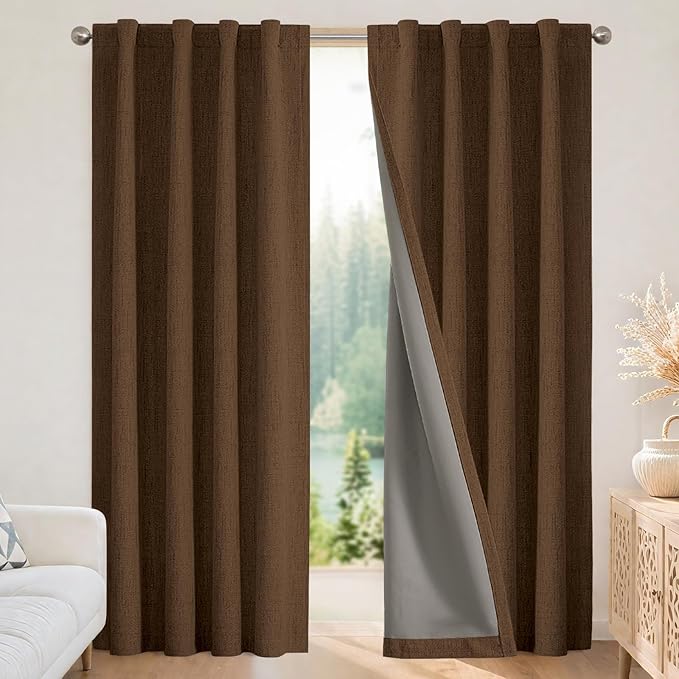 Joydeco Blackout Curtains for Bedroom - 72 Inch Long 100% Light Blocking 2 Panels Cappuccino Drapes, Thermal Insulated Room Darkening Curtains, Linen Textured for Living Room, Rod Pocket & Back Tabs