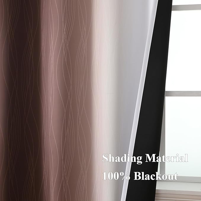 Estelar Textiler Brown and Greyish White Ombre Blackout Curtains for Bedroom, Thermal Insulated Gradient Blackout Drapes, Full Room Darkening Energy Saving Curtains for Living Room, 42Wx84L, 2 Panels
