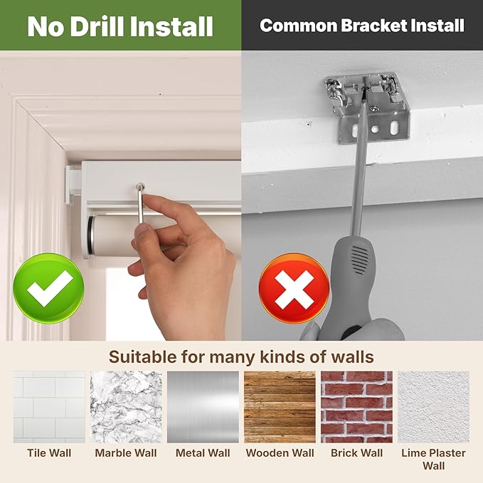 HESTIA No Drill Cordless Blackout Roller Shades Screwless Waterproof Shower Window Blinds, Auto-Retraction Easy Install Blind for Bathroom/Kitchen/Office/Exterior, White, 41.5" W x 72" H