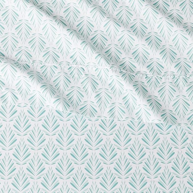 Amazon Basics Lightweight Super Soft Easy Care Wrinkle Free Microfiber 3 Piece Bed Sheet Set with 14-Inch Deep Pockets, Twin, Aqua Fern, Floral, Kids, Men & Women Bedding