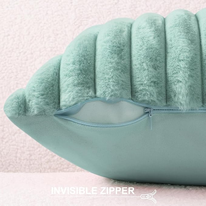 Pallene Faux Fur Plush Throw Pillow Covers 24x24 Set of 2, Luxury Soft Fluffy Striped Decorative Pillow Covers for Sofa, Couch, Living Room, Aqua