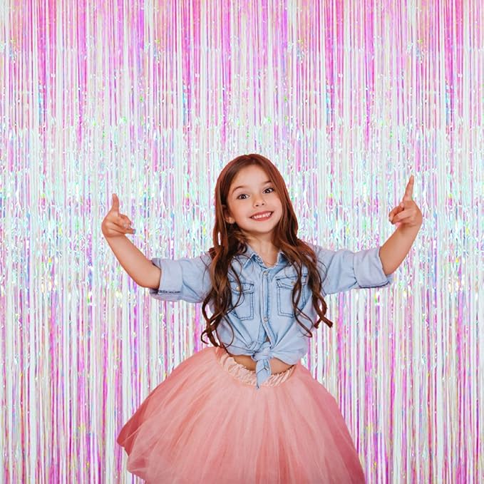 GOER 3.2 ft x 9.8 ft Metallic Tinsel Foil Fringe Curtains Party Photo Backdrop Party Streamers for Birthday,Graduation,New Year Eve Decorations Wedding Decor (5 Packs,Multicolor)