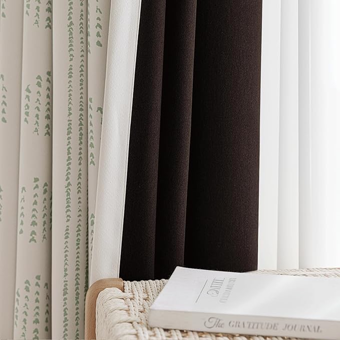 100% Boho Blackout Curtains 90 Inches Long for Bedroom, Green on Beige Patterned Bohemian Curtains for Living Room, Geometric Striped Thermal Insulated Window Drapes Gromment Top 2 Panels