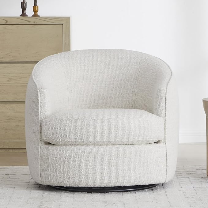 CHITA Swivel Barrel Chair, Modern Comfy FSC Certified Upholstered Boucle Accent Chair for Living Room, Fully Assembled, Cream