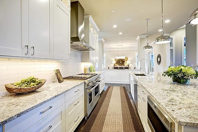 Custom Length Hallway Runner Rug,Slip Resistant,Meander Brown, 26 Inch X 25 feet, Sold and Priced Per Foot