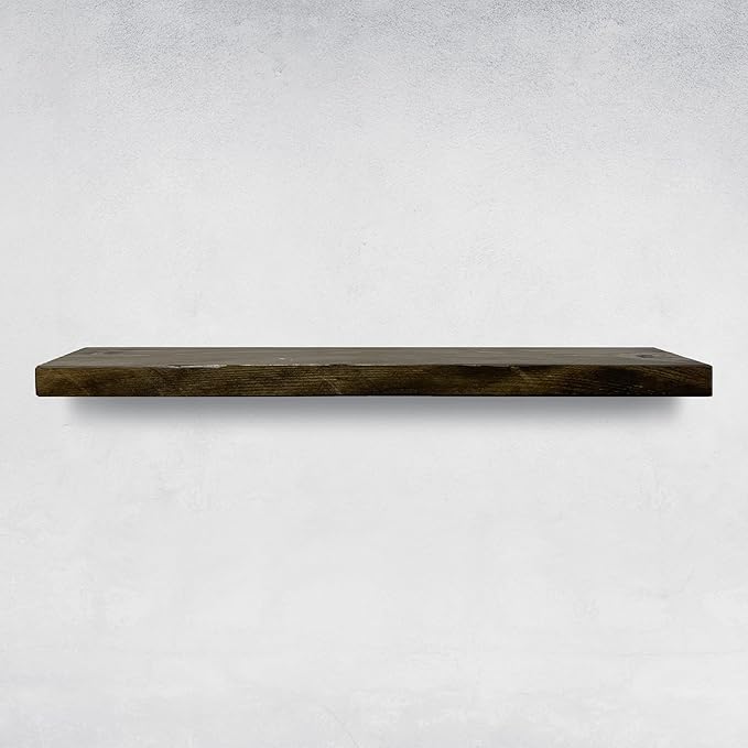URBANDI, Rustic Floating Shelves, Set of 2, Hidden Bracket, Solid Wood, Heavy Duty, Wall Mounted Shelves, (Dark Brown, 48Wx8D)