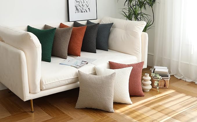 Jeneoo Amber Yellow Decorative Square Thick Throw Pillow Covers Fine Textured Boucle Couch Cushion Cases for Sofa Decor, Set of 2, 20 x 20 Inch