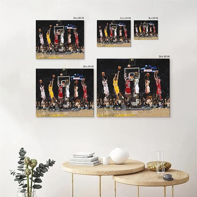Basketball Legends Canvas Wall Art Print Poster, Iconic Sports Stars Shooting Inspirational Picture, Motivational Photography Wall Decor for Gym Dorm Home Office Living Room Bedroom, Framed 24x30inch