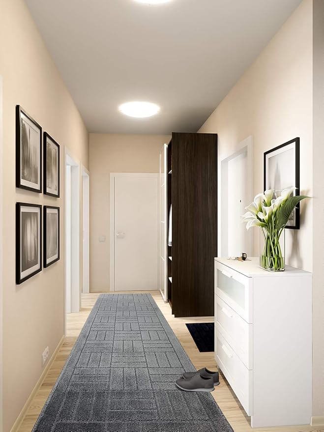 24 FT Extra Long Non-Slip Washable Runner Rug with Rubber Backing, Custom Cut Floor Mat for Kitchen Hallway Stairs Bedroom Bathroom Entry, Bricks Anthracite Grey, Your Choice of Length, (26" X 24')