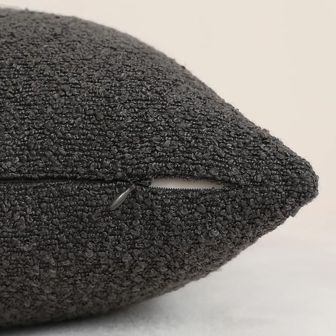 Jeneoo Graphite Grey Decorative Square Thick Accent Throw Pillow Covers Fine Textured Boucle Couch Cushion Case for Sofa Decor, Set of 2, 20 x 20 Inch